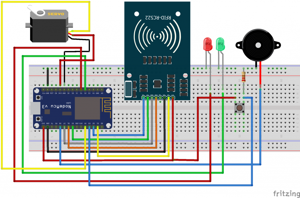 Circuit Diagram IoT based RFID smart door lock system using NodeMCU