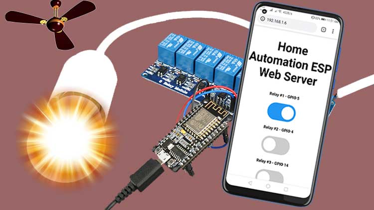 Home Automation with ESP8266 Web Server & Relay Module Control Appliances