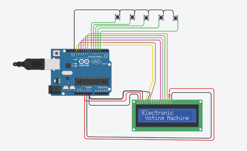 Electronic Voting Machine using Arduino & LCD