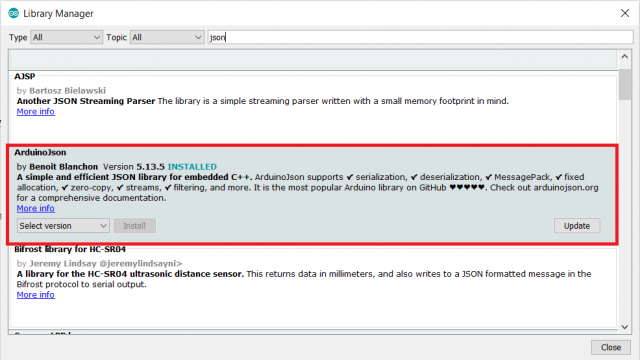 Arduino JSON Library