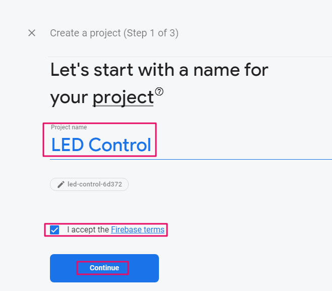 Create firebase project name