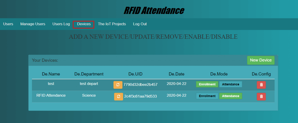 RFID Device Management System using esp32