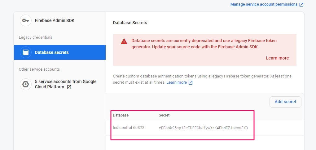 Database secrets on firebase