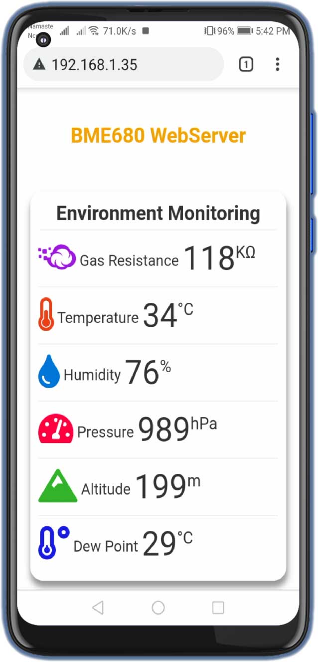 BME680 Environment Monitoring System using ESP8266 webserver