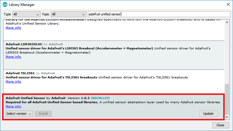 Installing the Adafruit_Sensor Library in esp8266