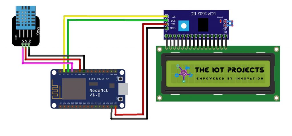 Circuit diagram of IoT based weather station using DHT11 and ESP8266