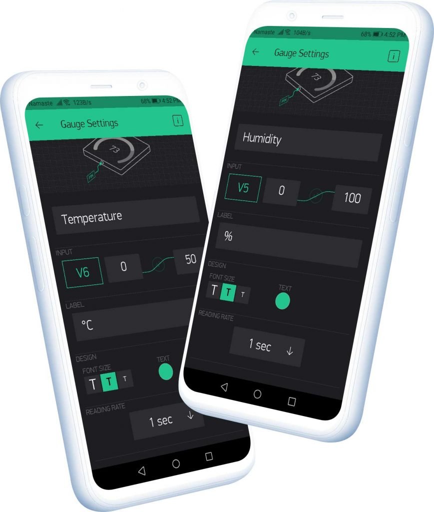 Blynk App Gauge widget settings