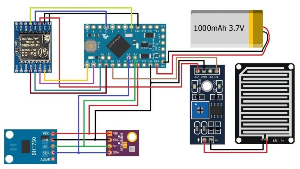 Circuit Diagram LoRa Based Wireless Weather Station using Arduino and ESP32