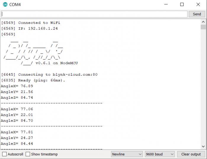 MPU6050 Tilt Angle on serial monitor