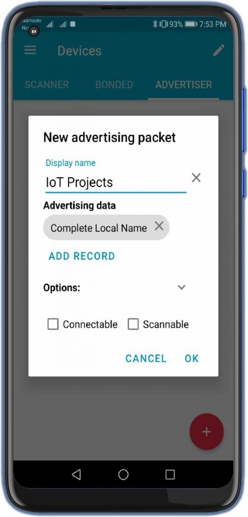 Advertising data Packet with local device