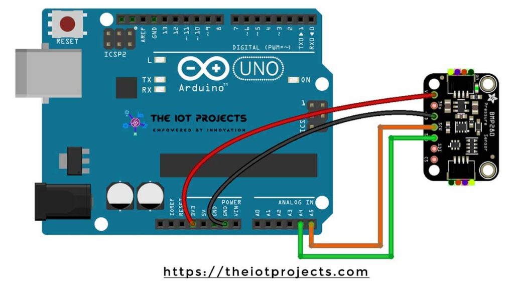 Circuit Diagram of BMP280 with Arduino UNO
