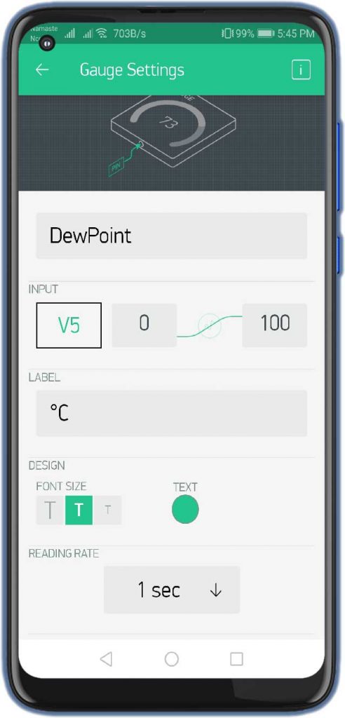 Dew Point Gauge Settings for IoT BME280 Weather Station
