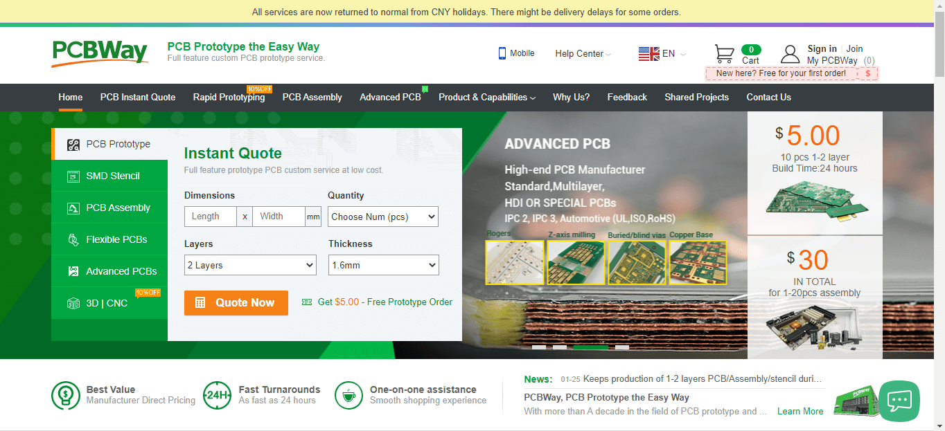 PCBWay website