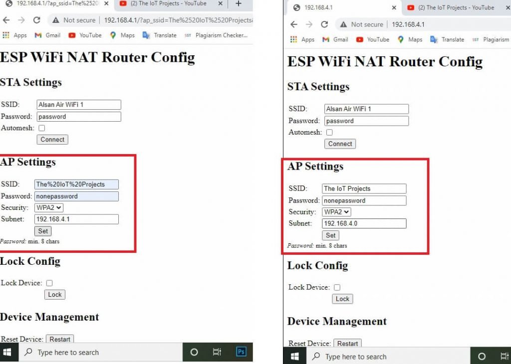 ESP NAT Router Config for Access Point