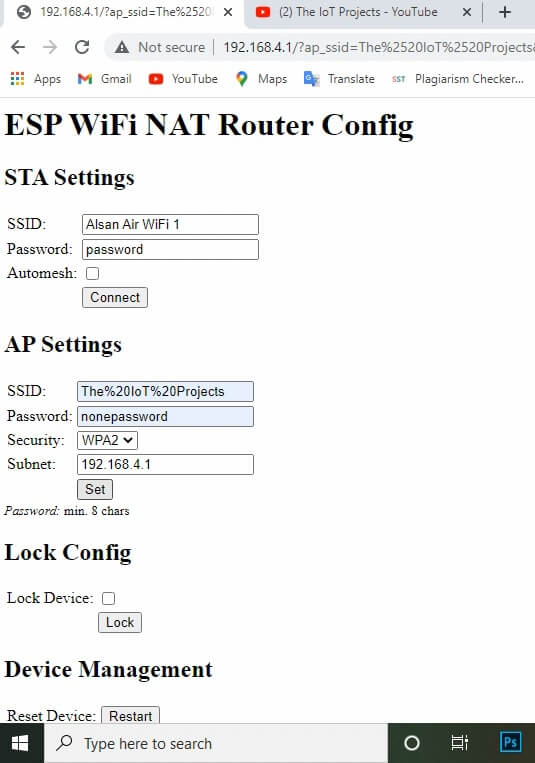 ESP8266 NAT Router Config