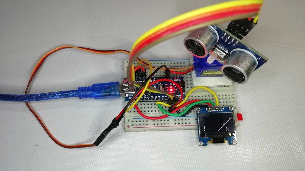 Arduino Radar with ultrasonic sensor and oled display