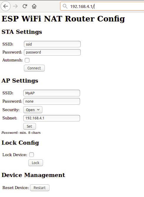 WEB Configuration page for ESP Repeater