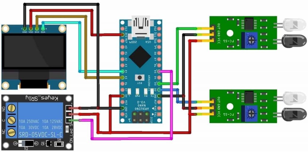 Circuit Diagram of Bidirectional Visitor Counter & Automatic Light Control using Arduino