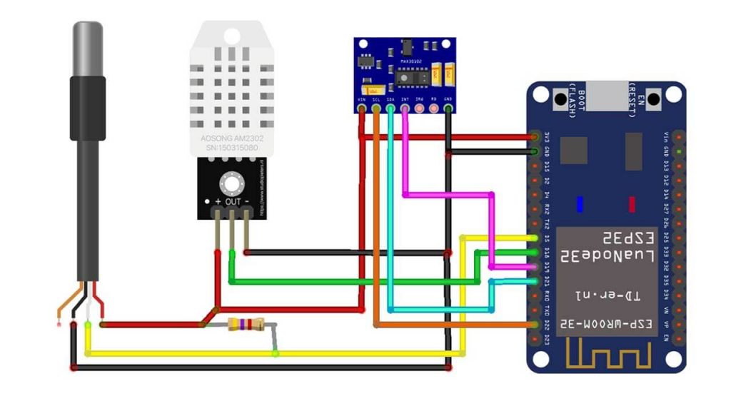 Circuit Diagram of ESP32 based Patient Health Monitoring System