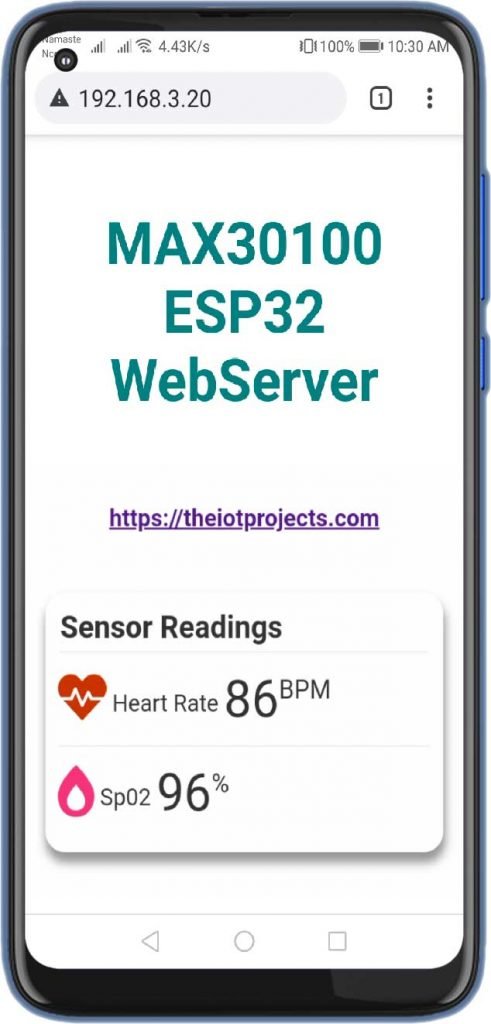 ESP32 based MAX30100 Pulse Oximeter Webserver