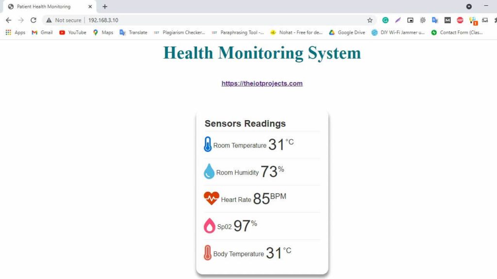 Health Monitoring system on ESP8266 webserver