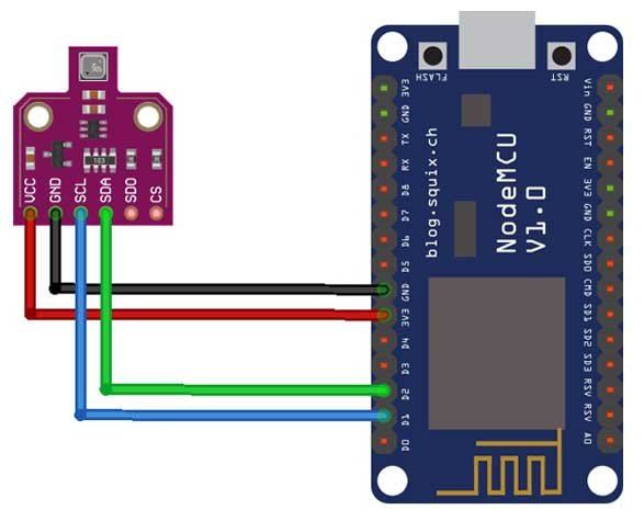 Circuit Diagram of IoT Based Indoor Air Quality Monitoring Using BME680 & ESP8266