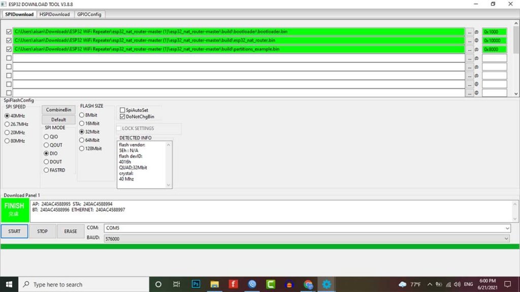 Flashing ESP32 WiFi Repeater Frimware