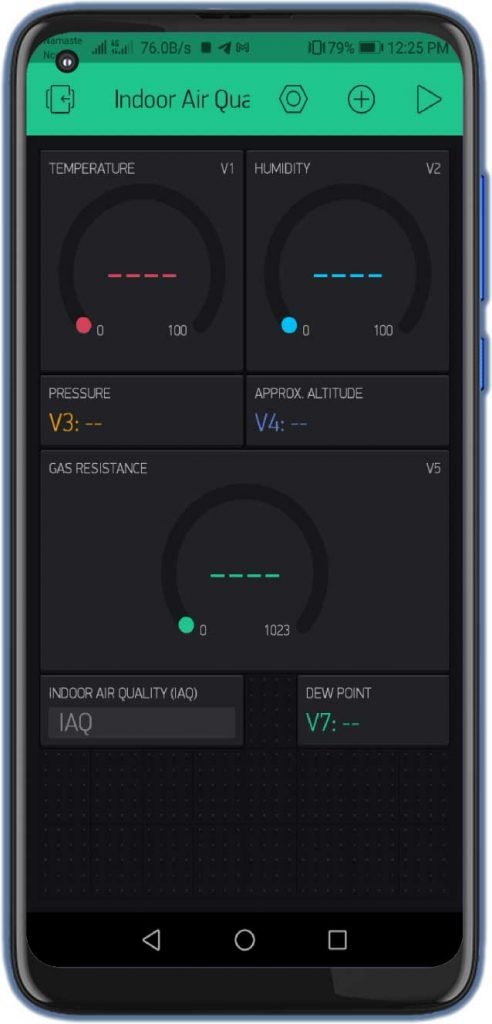 IAQ monitor on Blynk Dashboard