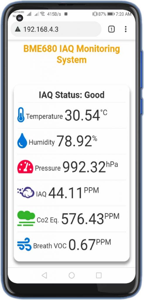 Indoor Air Quality Monitoring with BME680 & ESP8266 Webserver