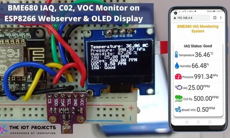 Indoor Air Quality Monitoring with BME680, ESP8266 Webserver, and OLED Display