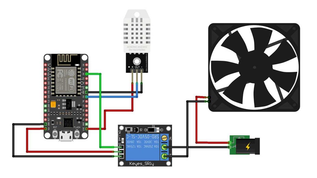 Circuit Diagram of IoT based Temperature Control Fan using ESP8266 & Blynk