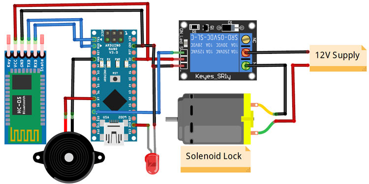 Circuit Diagram of Fingerprint Door Lock System using Arduino and Smartphone