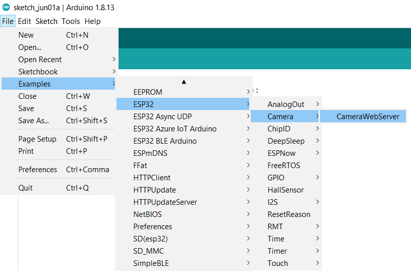 ESP32 CAM webserver example code