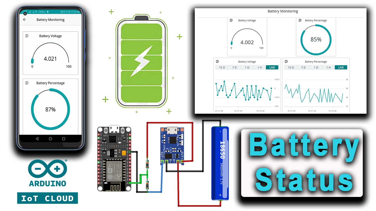 Lief delen Smerig Battery Status Monitoring System using ESP8266 & Arduino IoT Cloud