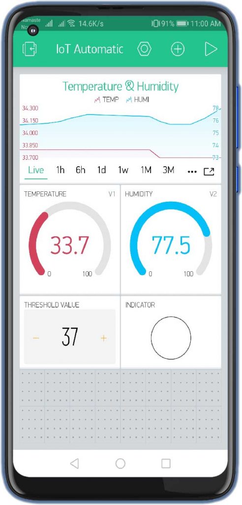 IoT based Temperature Control Fan using ESP8266 & Blynk app dashboard