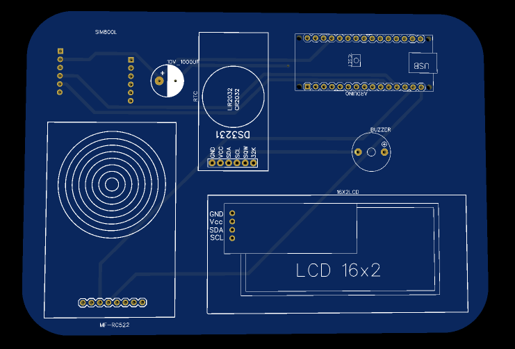 Front PCB for RFID based Attendance System using Arduino & SIM800L Module