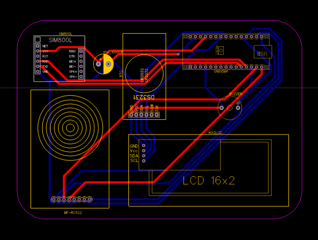 PCB For RFID based Attendance System using Arduino & SIM800L Module