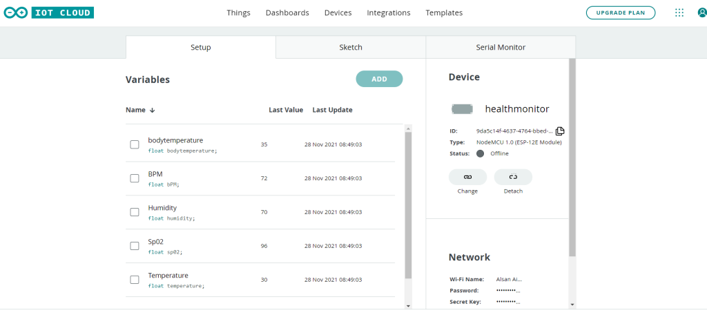 Arduino IoT Cloud Things Dashboard