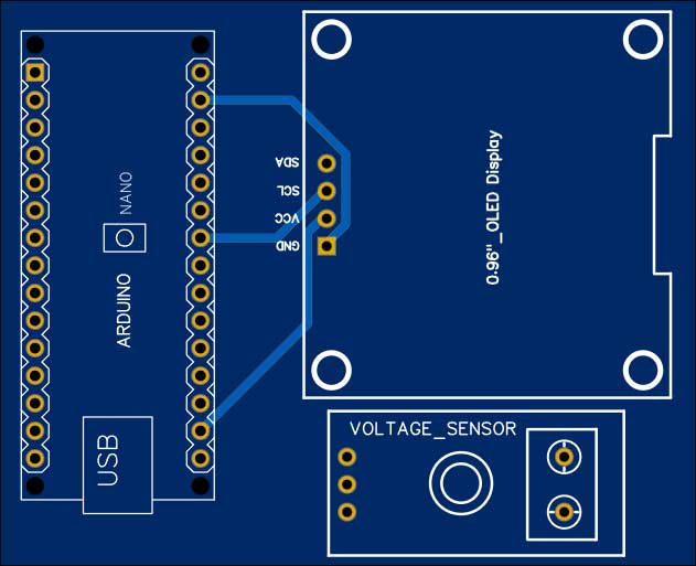 Front PCB of Voltage sensor Arduino and OLED Display