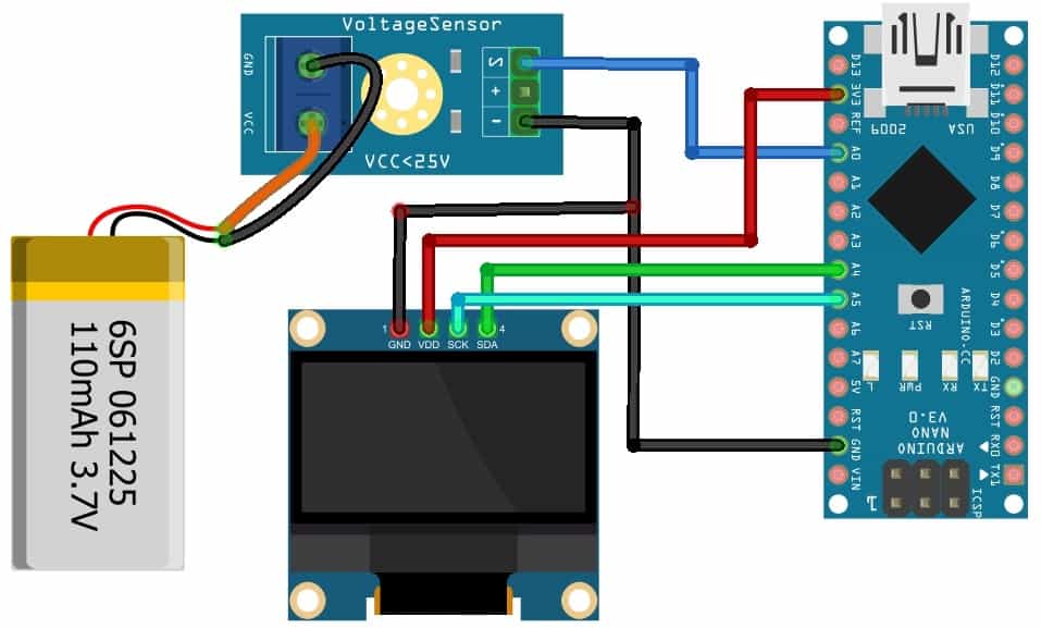 Interfacing 0-25V DC Voltage Sensor Module with Arduino and OLED Display