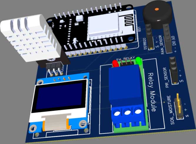 3D PCB of IoT Smart Agriculture & Automatic Irrigation System with ESP8266