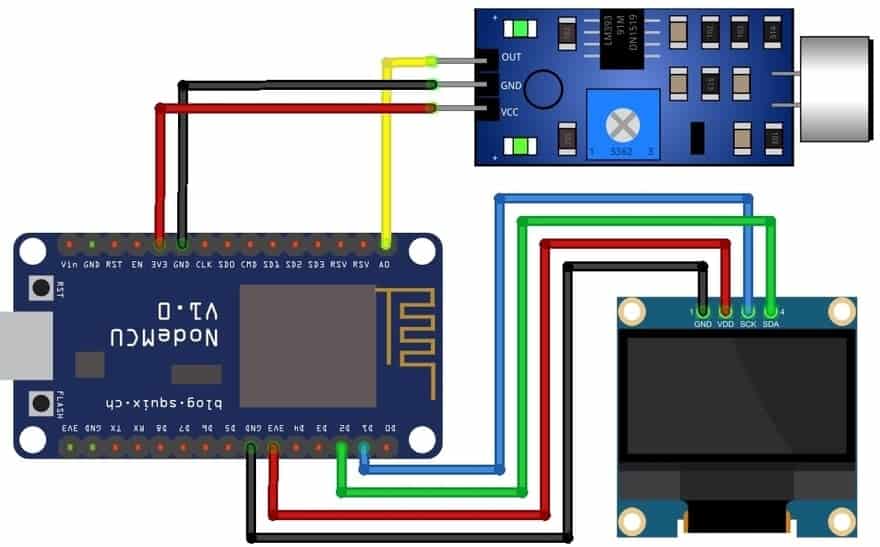 Circuit Diagram of IoT based Decibel Meter with ESP8266 & Sound Sensor
