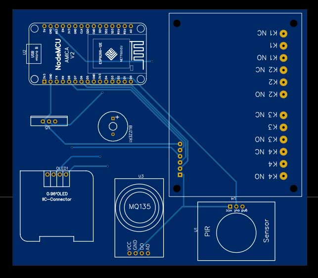 ESP8266 Based Smart Kitchen Automation & Monitoring System PCB Front View