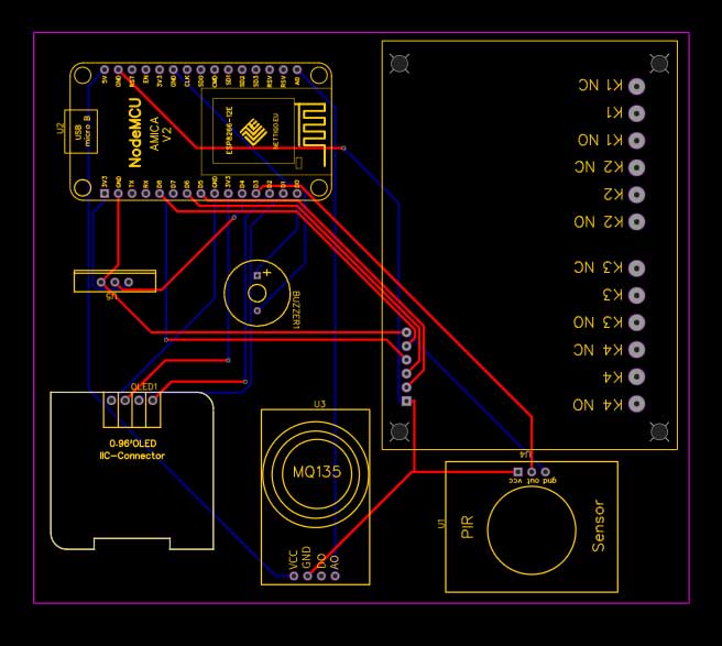 PCB Schematic of ESP8266 with MQ135 DHT11 and OLED