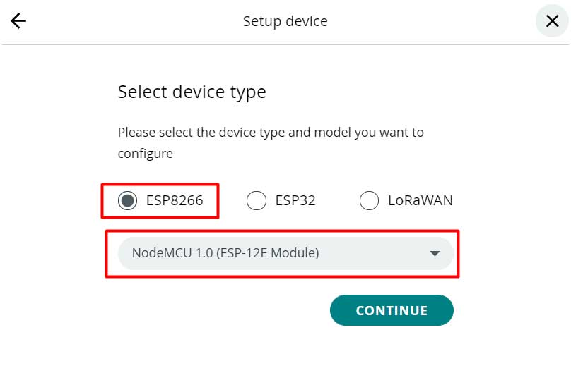 Select NodeMCU 1.0 ESP-12E Module