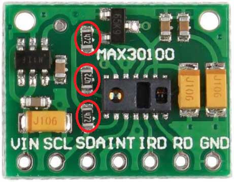 fix max30100 pulse oximeter sensor with external resistor