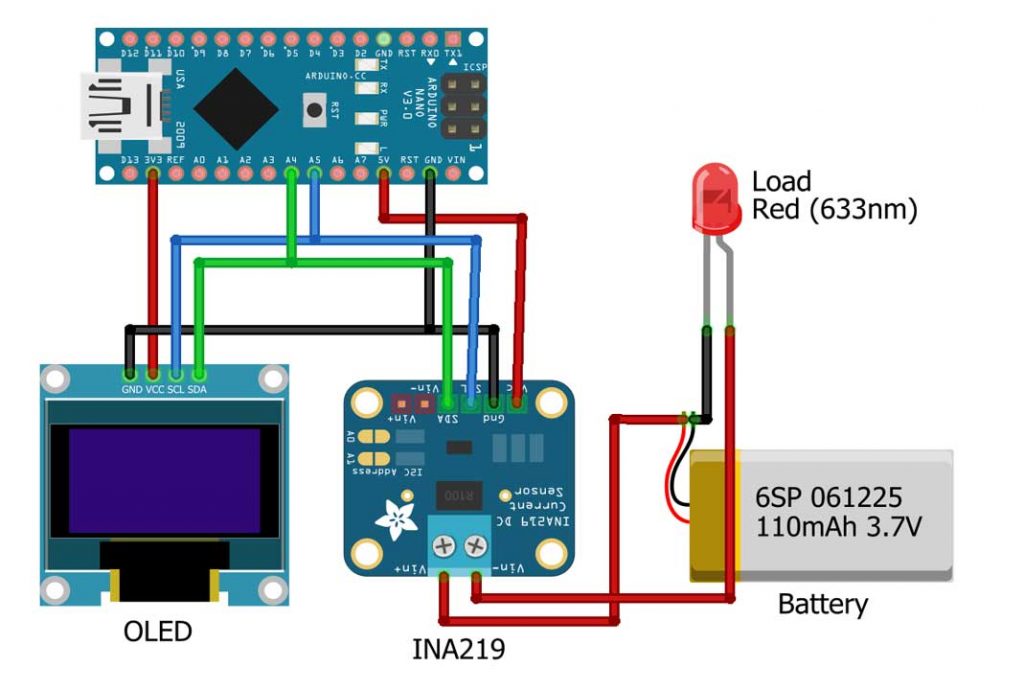 Circuit Diagram of Arduino based Power & Energy Meter using INA219 Sensor