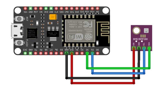 AWS IoT Core With ESP8266 & BME280 Sensor Circuit Diagram
