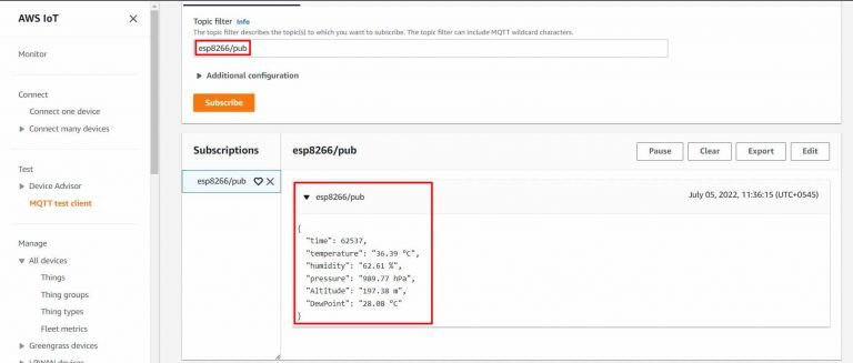 AWS IoT Core With ESP8266 & BME280 Sensor - IoT Projects Ideas