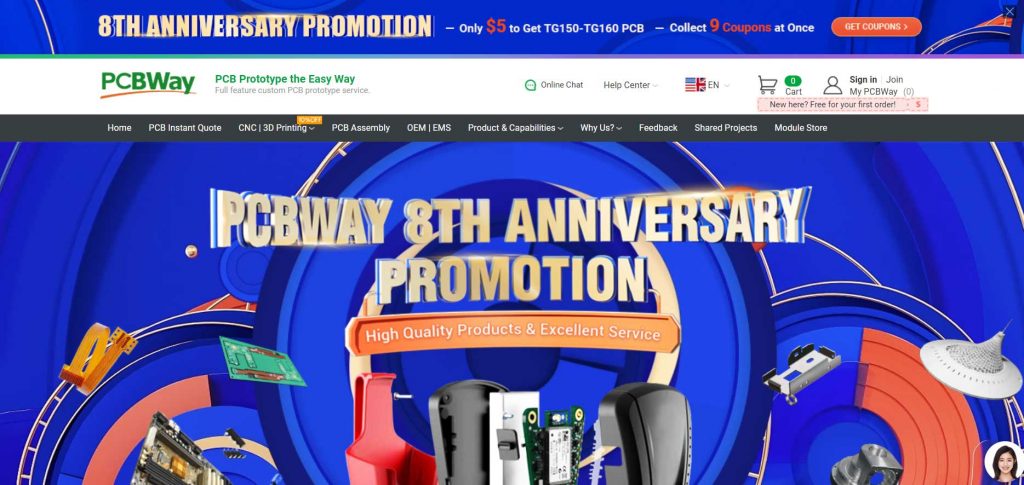 PCBWay 8th anniversary promotion